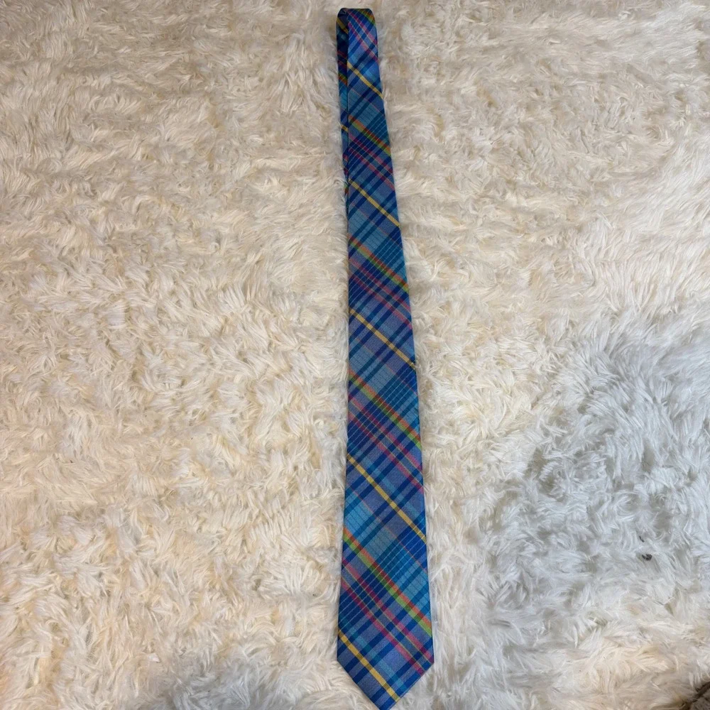 IZOD Necktie Mens Blue Plaid‎ 100% Silk 60
